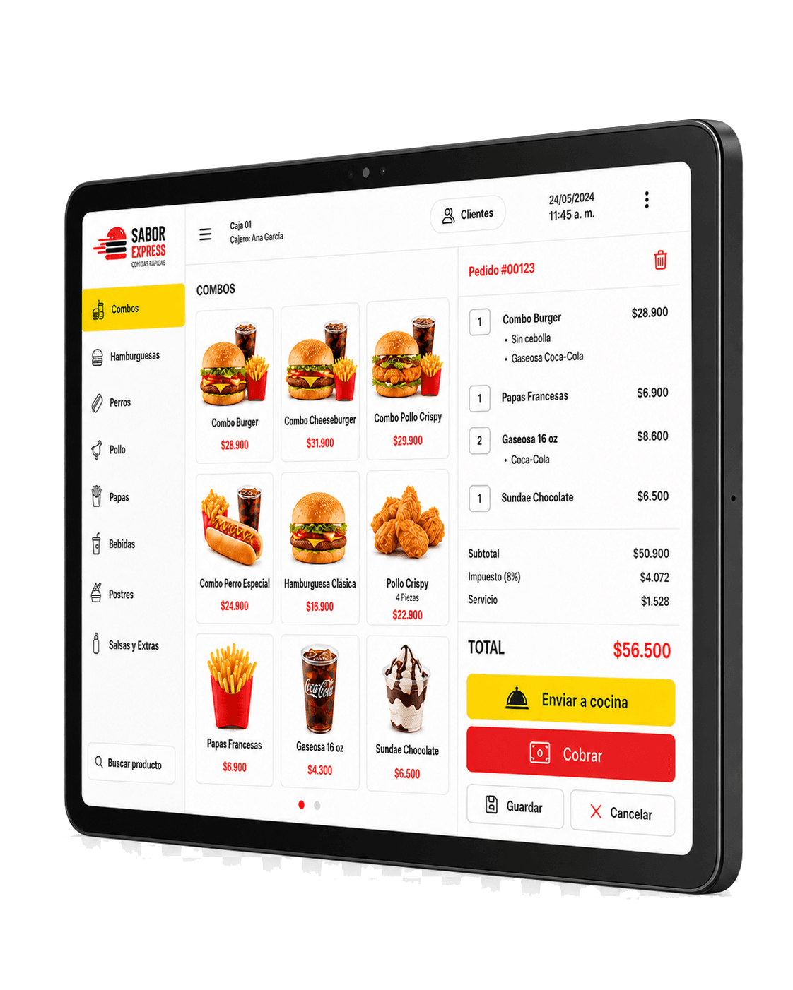 Tablet POS para comidas rapidas
